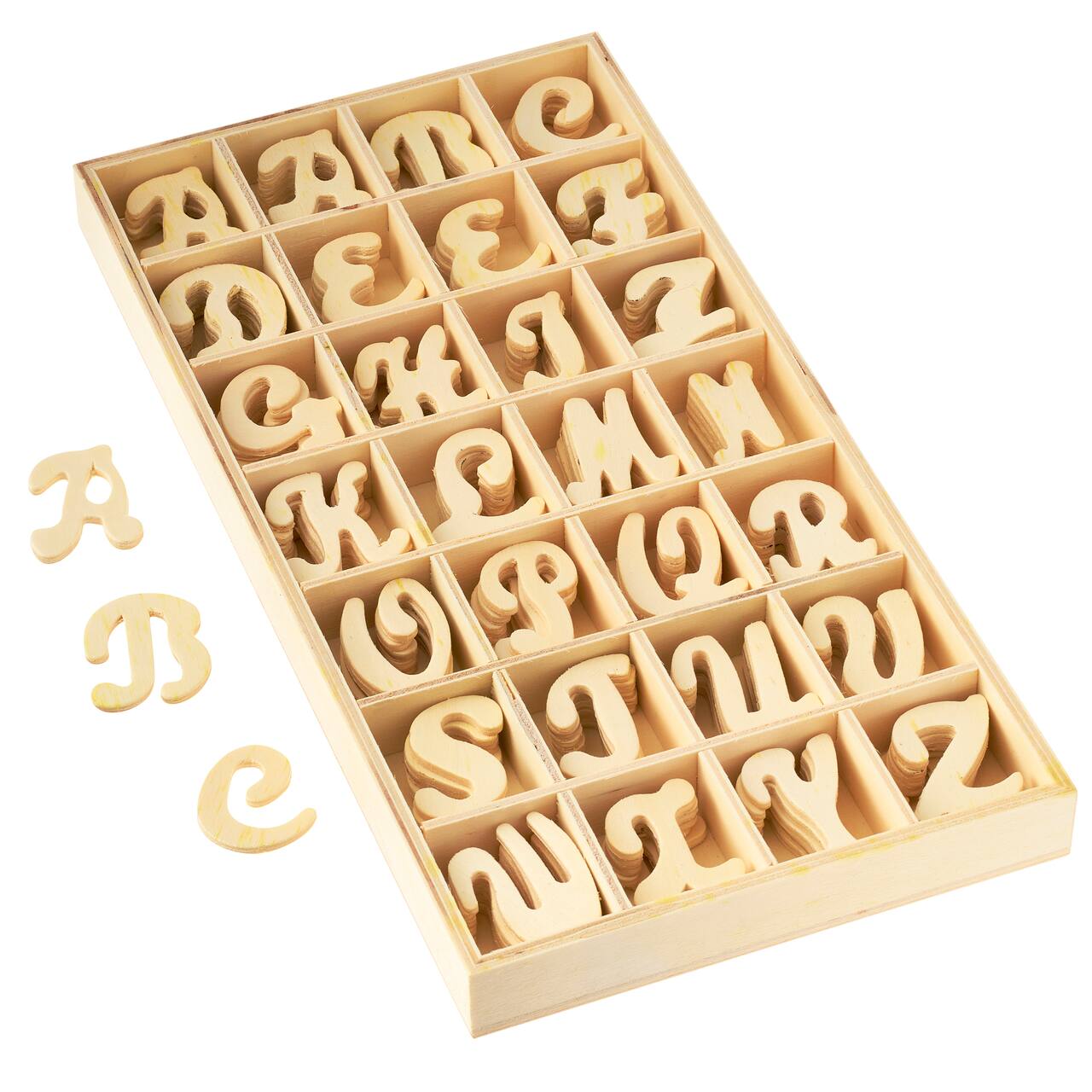 6 Packs: 140 ct. (840 total) 1.5" Punch Cut Wood Script Letters by Make Market®